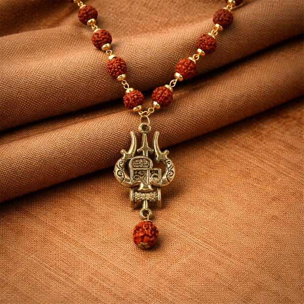 π± Rudraksha Bead Necklace with Trishul Shiva Pendant β Spiritual Mala for Men π