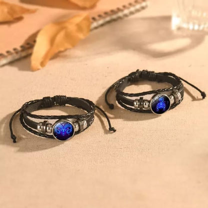 🕉🔯 Zodiac Constellation Guardian Black Leather Bracelet Adjustable 🔯 🕉