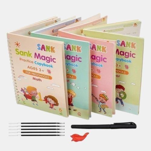 Sank Magic Practice Copybook – Reusable Handwriting Learning Set for Kids (4 Books + Magic Pen + 10 Refills)