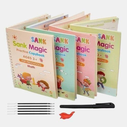 Sank Magic Practice Copybook – Reusable Handwriting Learning Set for Kids (4 Books + Magic Pen + 10 Refills)
