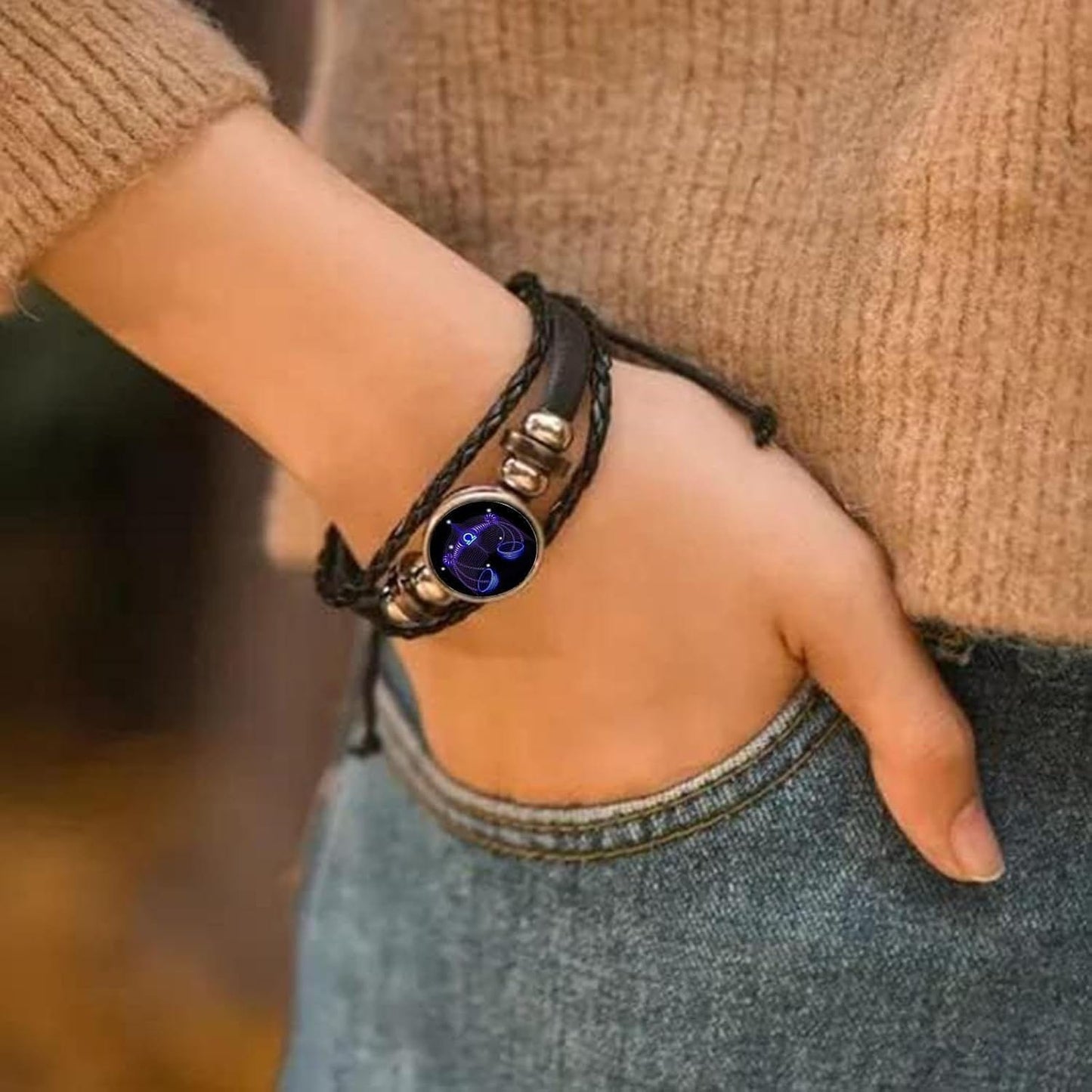 🕉🔯 Zodiac Constellation Guardian Black Leather Bracelet Adjustable 🔯 🕉
