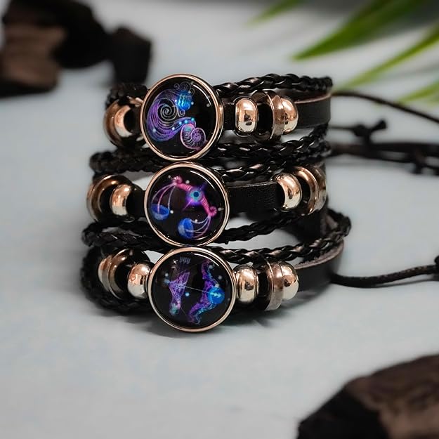 🕉🔯 Zodiac Constellation Guardian Black Leather Bracelet Adjustable 🔯 🕉