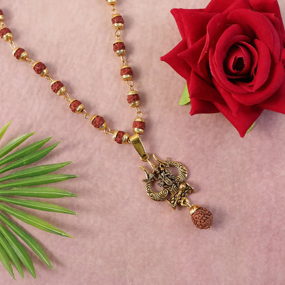Rudraksha Hanuman Trishul Pendant Gold Beaded Necklace | Vaidik Choice