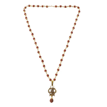 Rudraksha Hanuman Trishul Pendant Gold Beaded Necklace | Vaidik Choice