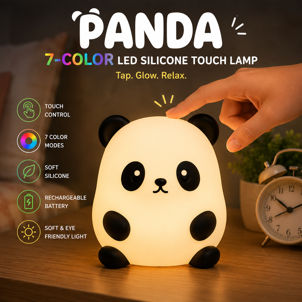 Panda 7-Color LED Silicone Touch Lamp (1 Pc)
