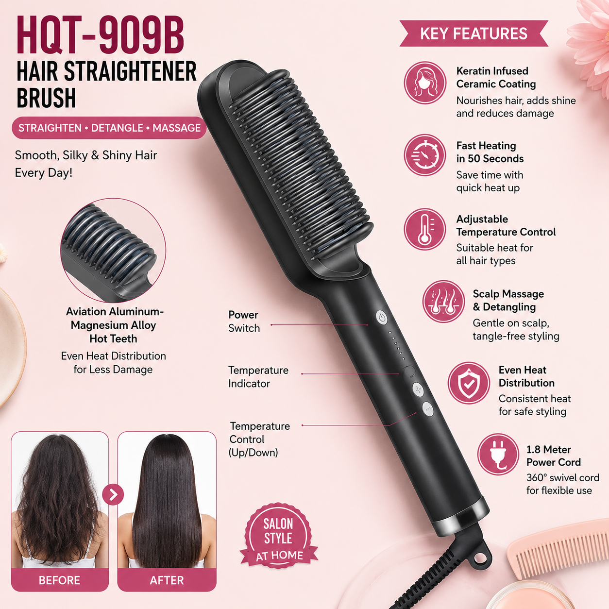 Hair Straightener Used While Massaging Hair Scalps Head., Hair accessories