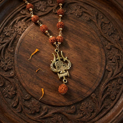 🔱 Rudraksha Bead Necklace with Trishul Shiva Pendant – Spiritual Mala for Men 🙏