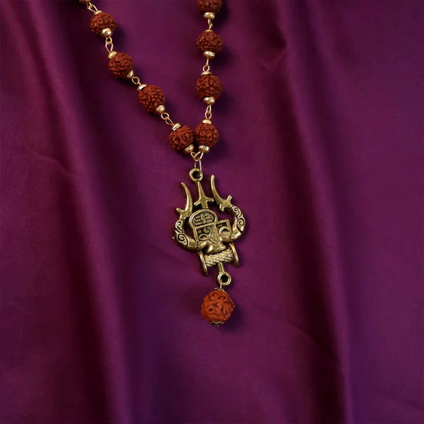 🔱 Rudraksha Bead Necklace with Trishul Shiva Pendant – Spiritual Mala for Men 🙏