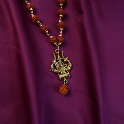 🔱 Rudraksha Bead Necklace with Trishul Shiva Pendant – Spiritual Mala for Men 🙏