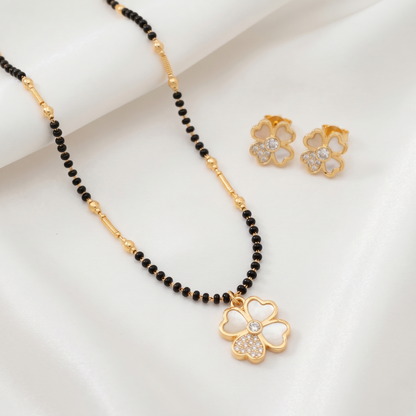 Gold Plated AD Floral Mangalsutra and Earring Set for women