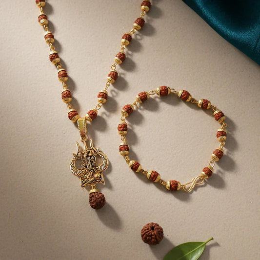 Hanuman Trishul Pendant with Rudraksha Bracelet Combo for Men | Vaidik Choice