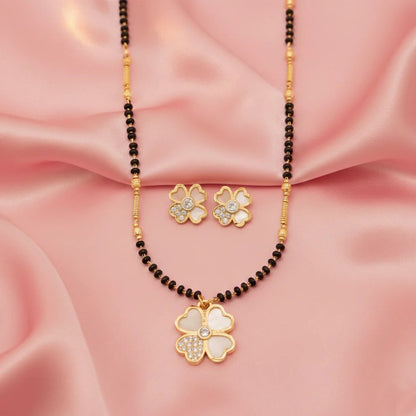 Gold Plated AD Floral Mangalsutra and Earring Set for women