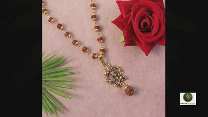 Rudraksha Hanuman Trishul Pendant Gold Beaded Necklace | Vaidik Choice